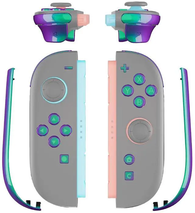 Main image of Replacement Full Set Buttons + Decorative Strips for Nintendo Switch 2 Controller - Chameleon Green Purple @