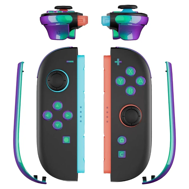 Alt view image 5 of 7 - Replacement Full Set Buttons + Decorative Strips for Nintendo Switch 2 Controller - Chameleon Green Purple @