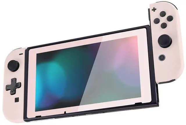 Main image of Pink Dpad Version Joycon Handheld Controller Housing with Full Set Buttons, Custom Replacment Shell Case with Colorful Border Tempered Glass Screen Protector for Nintendo Switch Joy-Con @