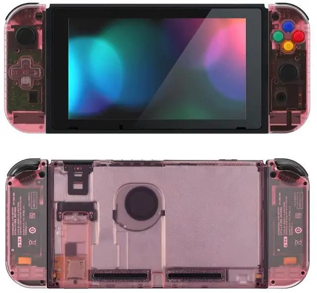 Main image of Back Plate for Nintendo Switch Console, NS Joycon Housing Shell (D-Pad Version) with Colorful Buttons, DIY Replacement Shell for Nintendo Switch - Clear Cherry Pink @