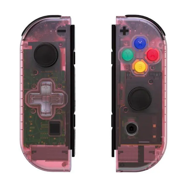Alt view image 4 of 7 - Back Plate for Nintendo Switch Console, NS Joycon Housing Shell (D-Pad Version) with Colorful Buttons, DIY Replacement Shell for Nintendo Switch - Clear Cherry Pink @