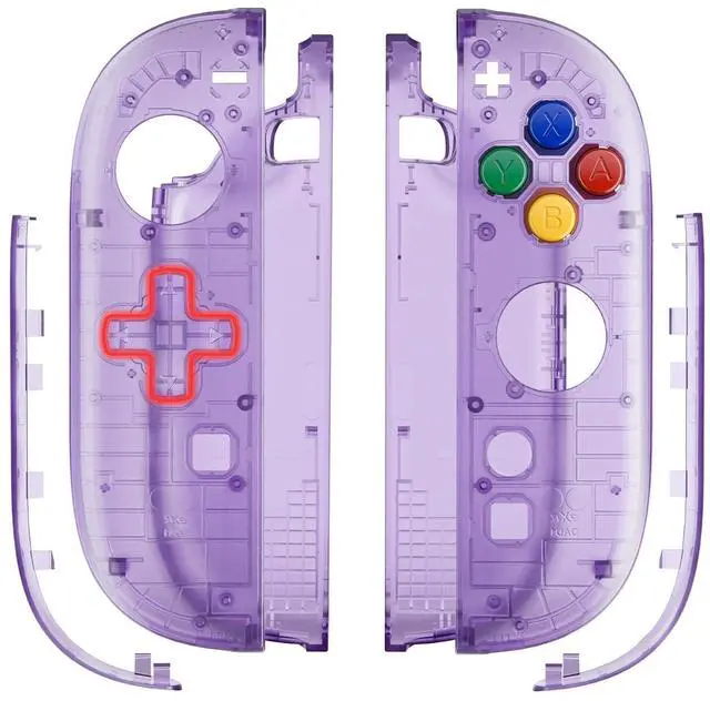 Alt view image 2 of 7 - Essence Version Replacement D-Pad Shell Buttons for + 3D Joystick for Nintendo Switch 2 JoyCon - Clear Atomic Purple @