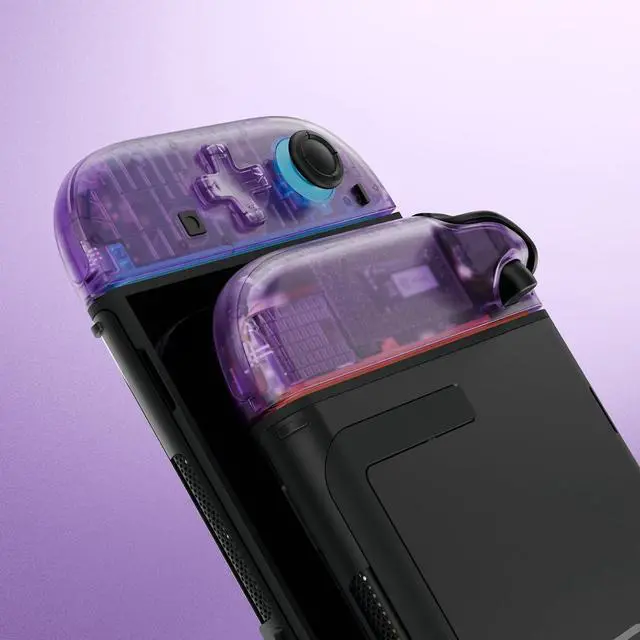 Alt view image 4 of 7 - Essence Version Replacement D-Pad Shell Buttons for + 3D Joystick for Nintendo Switch 2 JoyCon - Clear Atomic Purple @
