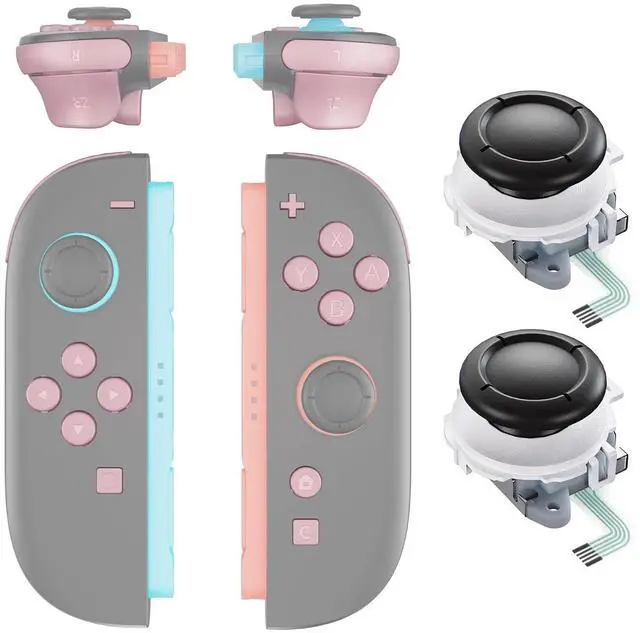 Main image of Replacement Cherry Blossoms Pink Full Set Buttons + White 3D Joystick for Nintendo Switch 2 JoyCon @