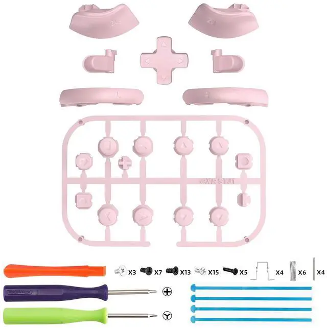 Alt view image 3 of 7 - Replacement Cherry Blossoms Pink Full Set Buttons + White 3D Joystick for Nintendo Switch 2 JoyCon @