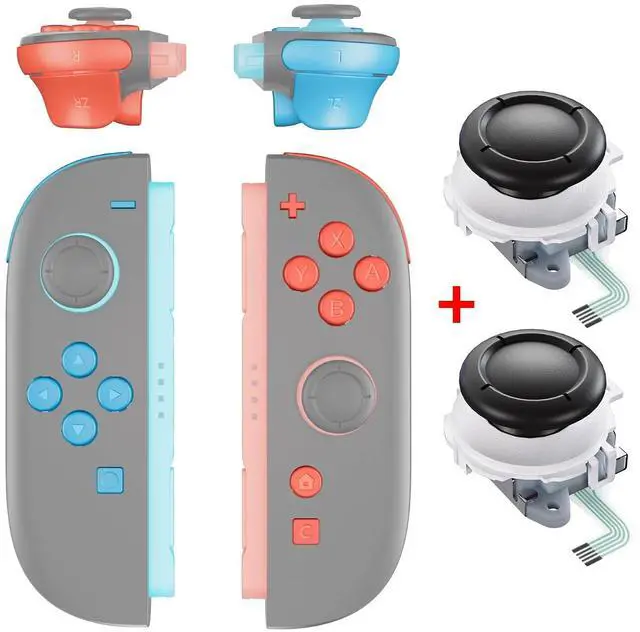 Main image of Replacement Blue & Orange Full Set Buttons + White 3D Joystick for Nintendo Switch 2 JoyCon @