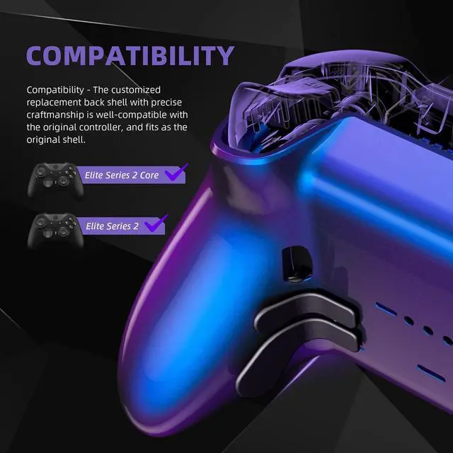 Alt view image 3 of 7 - Replacement Bottom Shell Case for Xbox Elite Series 2 Controller, Chameleon Purple Blue Back Housing Shell Cover for Xbox Elite Series 2 Core Controller Model 1797 - Without Controller @