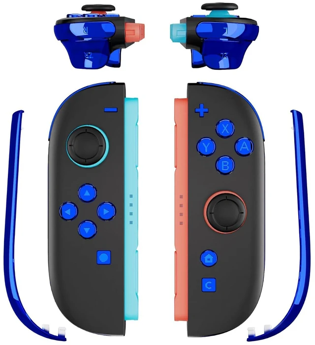 Alt view image 4 of 7 - Replacement Full Set Buttons + Decorative Strips for Nintendo Switch 2 Controller - Chrome Blue @