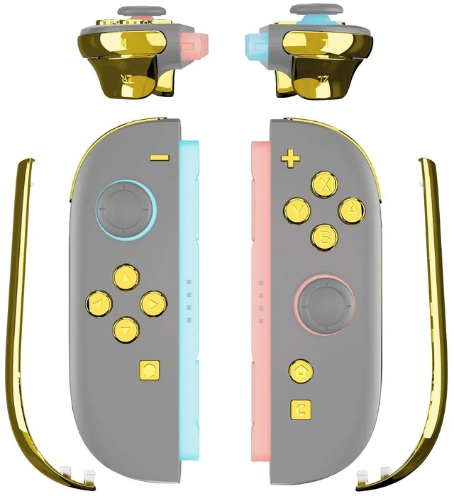 Main image of Replacement Full Set Buttons + Decorative Strips for Nintendo Switch 2 Controller - Chrome Gold @