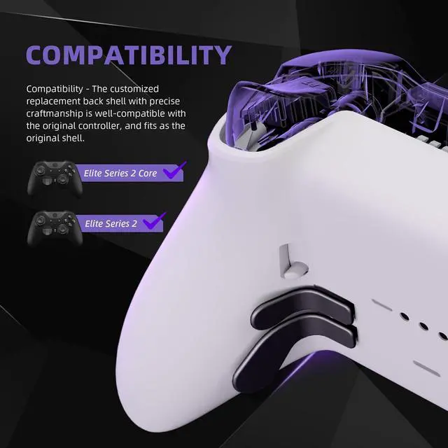Alt view image 3 of 7 - Replacement Bottom Shell for Xbox One Elite Series 2 Controller, Custom White Back Housing Shell Cover for Xbox Elite Series 2 Core Wireless Controller Model 1797 @