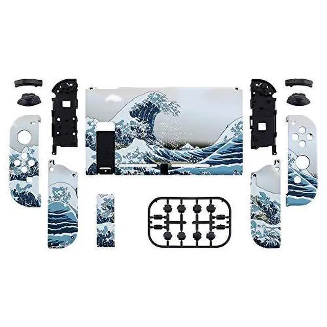 Alt view image 3 of 7 - Colorful Border Screen Protector + The Great Wave DIY Replacement Full Set Shell for Nintendo Switch @