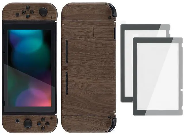Main image of Colorful Border Screen Protector + Wood Grain DIY Replacement Full Set Shell for Nintendo Switch @