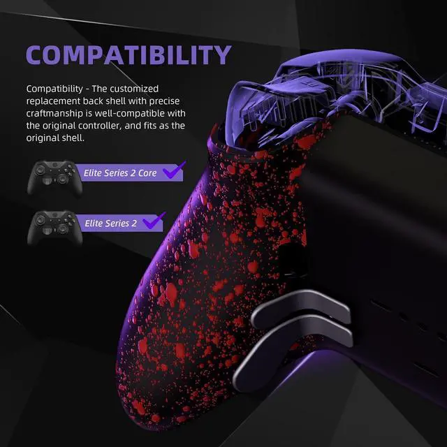 Alt view image 3 of 7 - Replacement Bottom Shell Case for Xbox Elite Series 2 Controller, Textured Red Non-Slip Back Housing Shell, 3D Splashing Cover for Xbox Elite Series 2 Core Wireless Controller Model 1797 @