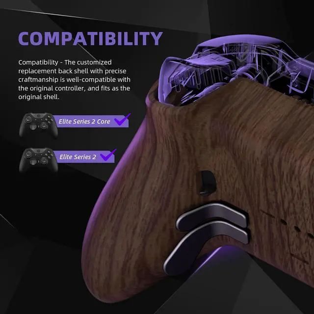 Alt view image 3 of 7 - Replacement Bottom Shell Case for Xbox Elite Series 2 Controller, Wood Grain Back Housing Shell Cover for Xbox Elite Series 2 Core Wireless Controller Model 1797 @