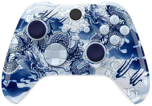 Alt view image 4 of 7 - Full Set Shell Buttons for Xbox Series X/S Controller, Porcelain Dragon Custom Replacement Side Rails Grips Front Back Plate Cover for Xbox Core Wireless Controller @