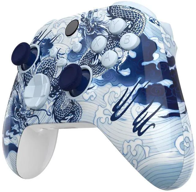 Alt view image 5 of 7 - Full Set Shell Buttons for Xbox Series X/S Controller, Porcelain Dragon Custom Replacement Side Rails Grips Front Back Plate Cover for Xbox Core Wireless Controller @