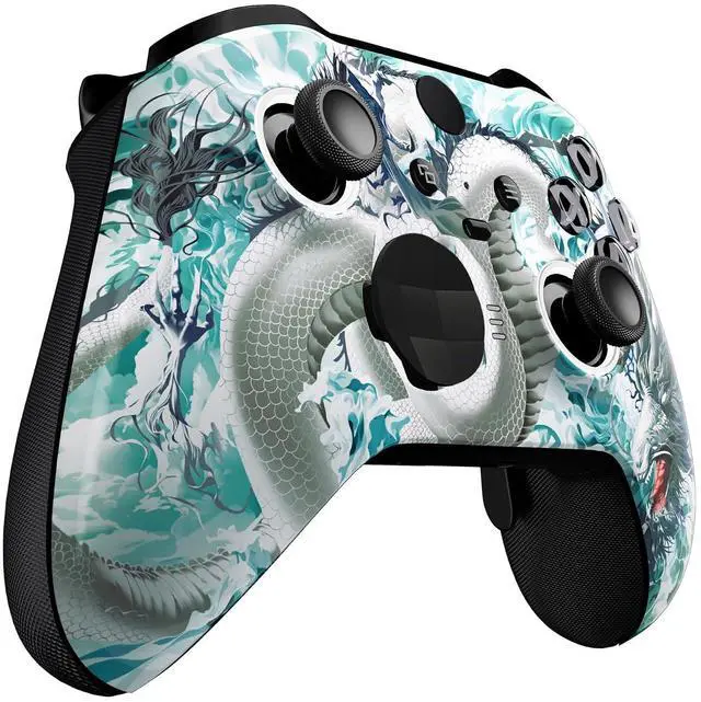 Alt view image 6 of 7 - Jade Dragon-Cloud Dominator Replacement Faceplate for Xbox One Elite Controller Series 2 (Model 1797), Soft Touch Front Housing Shell & Accent Rings for Xbox Elite Series 2 Core Controller @