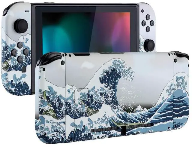 Alt view image 2 of 7 - Colorful Border Screen Protector + The Great Wave DIY Replacement Full Set Shell for Nintendo Switch @