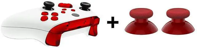 Main image of Carmine Red Custom Thumbsticks + Chrome Red Replacement Buttons for Xbox Series X/S Controller @