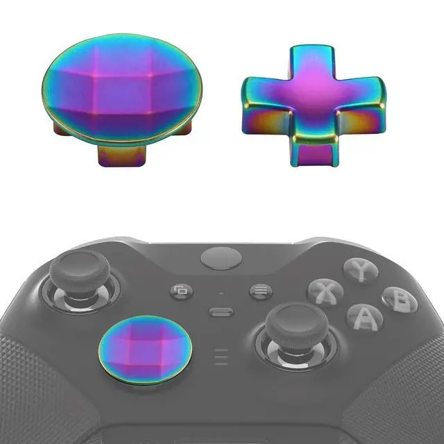 Alt view image 3 of 7 - Metalic Metalic Rainbow Aura Blue Purple Magnetic Stainless Steel D-Pads + 6 in 1 Replacement Interchangeable Back Paddles for Xbox One Elite & Elite Series 2 Controller @
