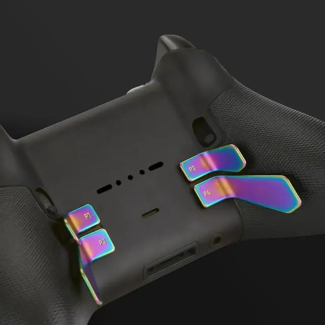 Alt view image 7 of 7 - Metalic Metalic Rainbow Aura Blue Purple Magnetic Stainless Steel D-Pads + 6 in 1 Replacement Interchangeable Back Paddles for Xbox One Elite & Elite Series 2 Controller @