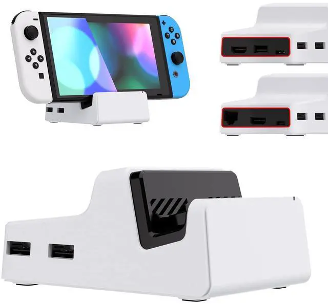 Alt view image 2 of 7 - AiryDocky White Replacement Dock Shell + Full Set Shell for Nintendo Switch - Console Controller Dock NOT Included @