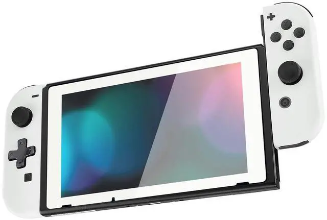 Main image of White Dpad Version Joycon Handheld Controller Housing w/Full Set Button, Custom Replacment Shell Case with Colorful Border Tempered Glass Screen Protector for Nintendo Switch Joy-Con @