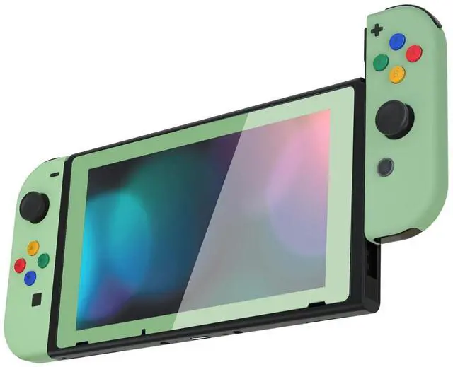 Main image of Soft Touch Joycon Handheld Controller Housing with Colorful Buttons, Custom Replacment Shell Case with Matcha Green Border Tempered Glass Screen Protector for Nintendo Switch Joy-Con @