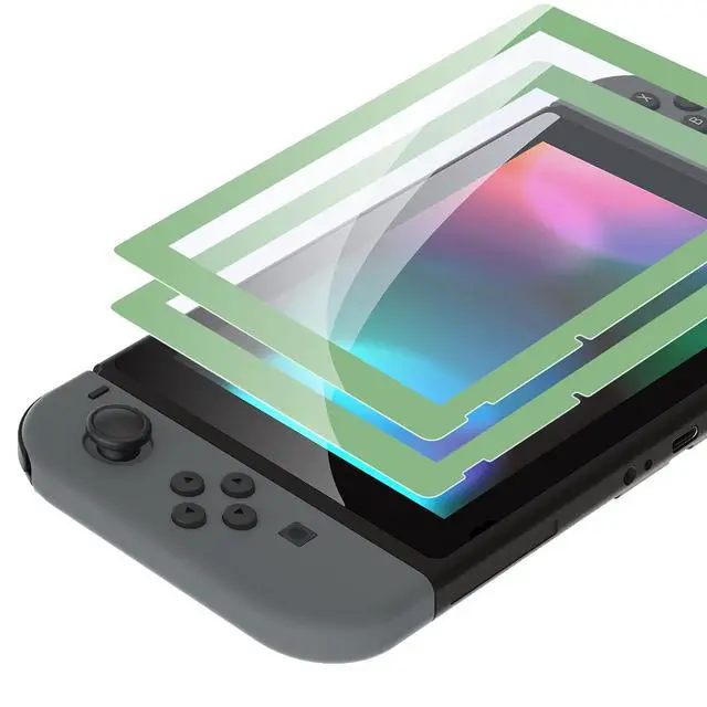 Alt view image 6 of 7 - Soft Touch Joycon Handheld Controller Housing with Colorful Buttons, Custom Replacment Shell Case with Matcha Green Border Tempered Glass Screen Protector for Nintendo Switch Joy-Con @