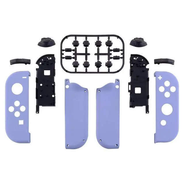 Alt view image 2 of 7 - Soft Touch Joycon Handheld Controller Housing with Full Set Black Buttons, Custom Replacment Shell Case with Light Violet Border Tempered Glass Screen Protector for Nintendo Switch Joy-Con @