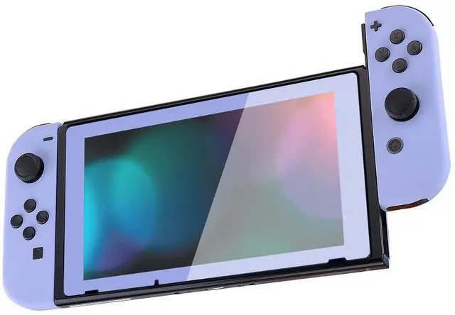 Main image of Soft Touch Joycon Handheld Controller Housing with Full Set Black Buttons, Custom Replacment Shell Case with Light Violet Border Tempered Glass Screen Protector for Nintendo Switch Joy-Con @