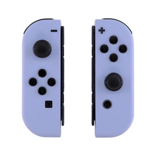 Alt view image 5 of 7 - Soft Touch Joycon Handheld Controller Housing with Full Set Black Buttons, Custom Replacment Shell Case with Light Violet Border Tempered Glass Screen Protector for Nintendo Switch Joy-Con @