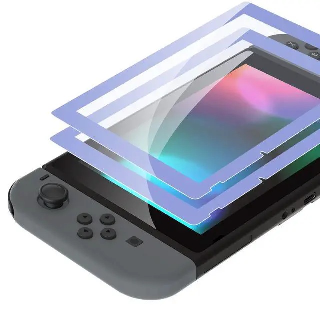 Alt view image 6 of 7 - Soft Touch Joycon Handheld Controller Housing with Full Set Black Buttons, Custom Replacment Shell Case with Light Violet Border Tempered Glass Screen Protector for Nintendo Switch Joy-Con @