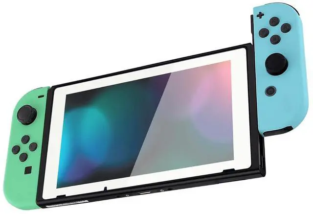 Main image of Soft Touch Joycon Handheld Controller Housing with Full Set Black Buttons, Custom Replacment Shell Case with White Border Tempered Glass Screen Protector for Nintendo Switch Joy-Con @