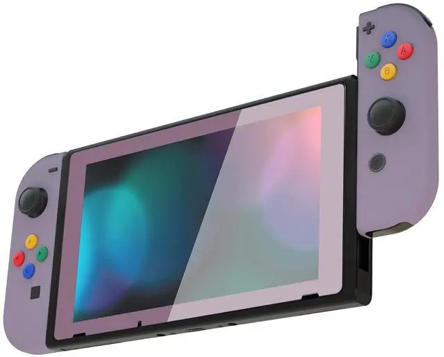 Main image of Soft Touch Joycon Handheld Controller Housing with Colorful Button, Custom Replacment Shell Case with Dark Grayish Violet Border Tempered Glass Screen Protector for Nintendo Switch Joy-Con @