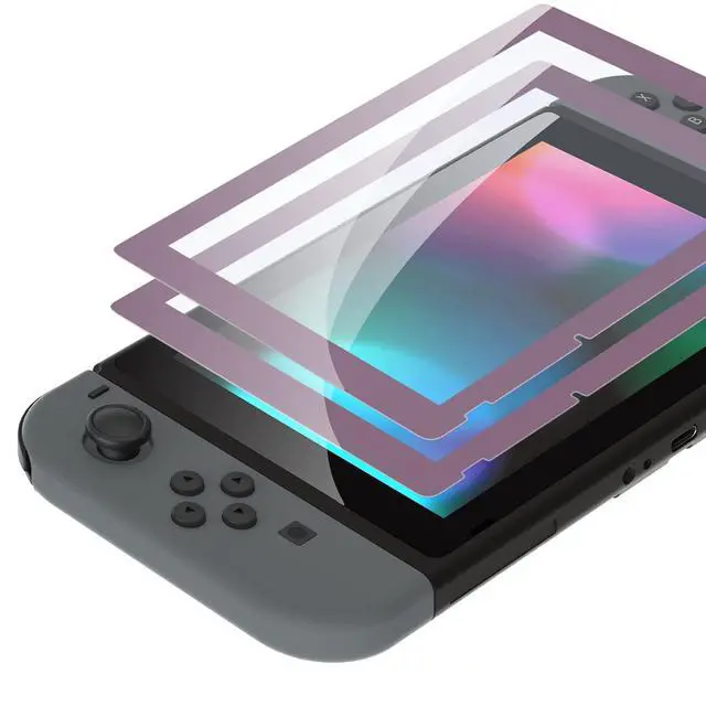 Alt view image 6 of 7 - Soft Touch Joycon Handheld Controller Housing with Colorful Button, Custom Replacment Shell Case with Dark Grayish Violet Border Tempered Glass Screen Protector for Nintendo Switch Joy-Con @