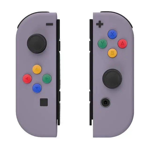 Alt view image 5 of 7 - Soft Touch Joycon Handheld Controller Housing with Colorful Button, Custom Replacment Shell Case with Dark Grayish Violet Border Tempered Glass Screen Protector for Nintendo Switch Joy-Con @
