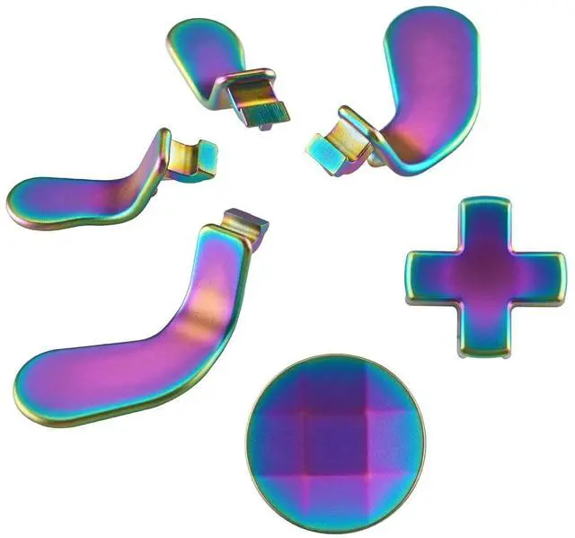Main image of 6 in 1 Magnetic Metal Stainless Steel D-pads + Replacement Back Paddles for Xbox One Elite Series 2 Controller, Elite Series 2 Core Controller - Metalic Rainbow Aura Blue & Purple @