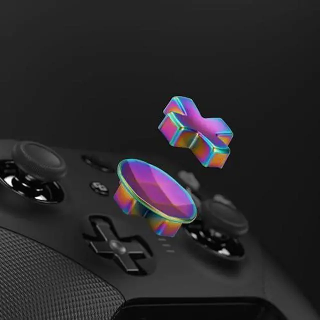 Alt view image 6 of 7 - 6 in 1 Magnetic Metal Stainless Steel D-pads + Replacement Back Paddles for Xbox One Elite Series 2 Controller, Elite Series 2 Core Controller - Metalic Rainbow Aura Blue & Purple @