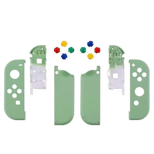 Alt view image 2 of 7 - Soft Touch Joycon Handheld Controller Housing with Colorful Buttons, Custom Replacment Shell Case with Matcha Green Border Tempered Glass Screen Protector for Nintendo Switch Joy-Con @