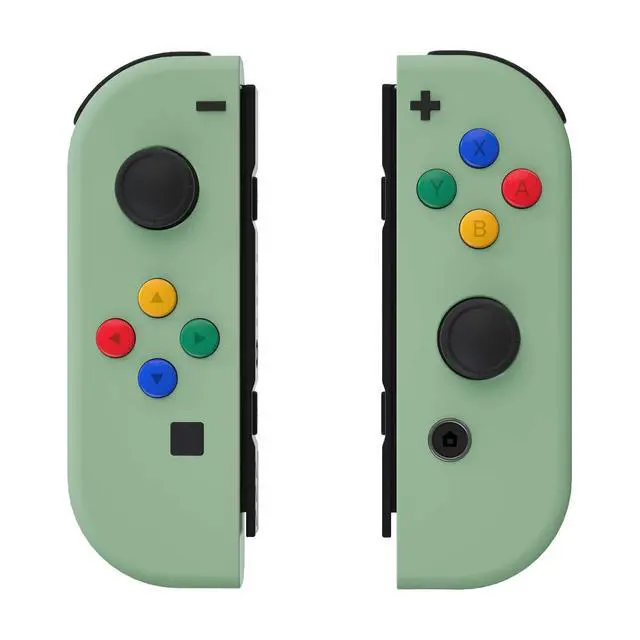 Alt view image 5 of 7 - Soft Touch Joycon Handheld Controller Housing with Colorful Buttons, Custom Replacment Shell Case with Matcha Green Border Tempered Glass Screen Protector for Nintendo Switch Joy-Con @