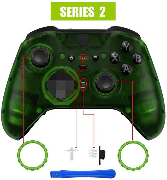 Alt view image 3 of 7 - Clear Green Faceplate Shell + Three-Tone ABXY Button for Xbox Elite 2 Core Controller @
