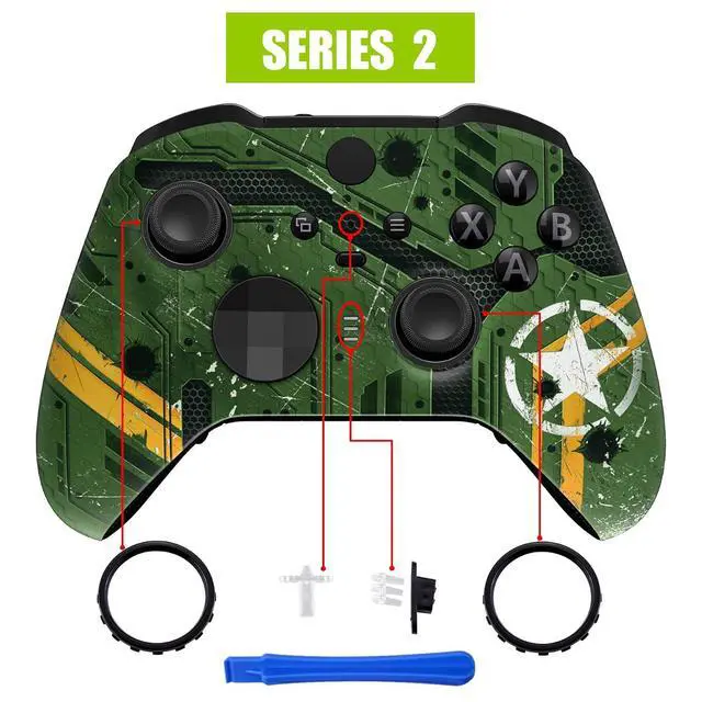 Alt view image 4 of 7 - Army Mecha Replacement Faceplate Cover for Xbox One Elite Controller Series 2 (Model 1797), Soft Touch Front Housing Shell Case & Accent Rings for Xbox Elite Series 2 Core Controller @