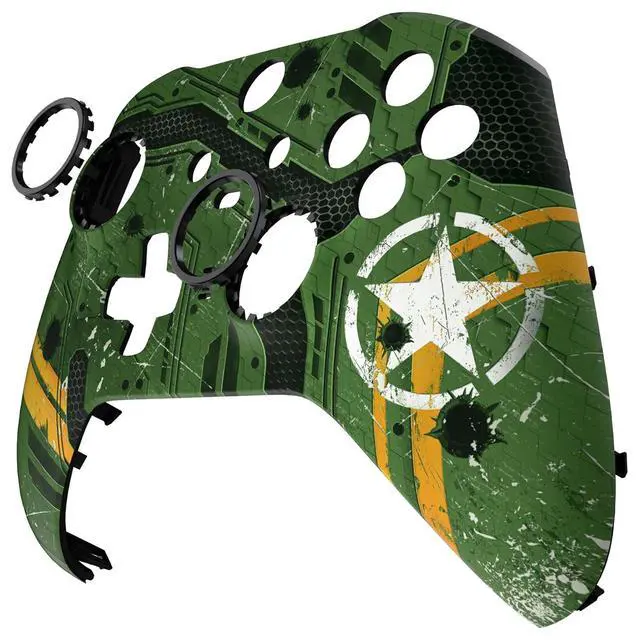 Alt view image 7 of 7 - Army Mecha Replacement Faceplate Cover for Xbox One Elite Controller Series 2 (Model 1797), Soft Touch Front Housing Shell Case & Accent Rings for Xbox Elite Series 2 Core Controller @