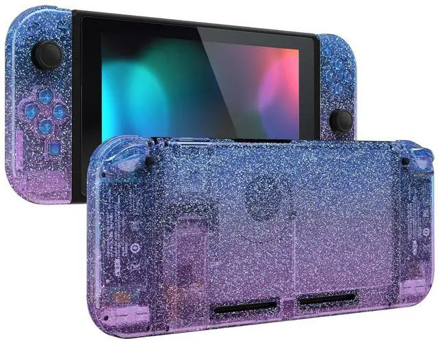 Main image of DIY Replacement Shell Buttons for Nintendo Switch, Custom Back Plate for Switch Console, Housing with Colorful Buttons for Joycon Handheld - Glitter Gradient Translucent Bluebell @