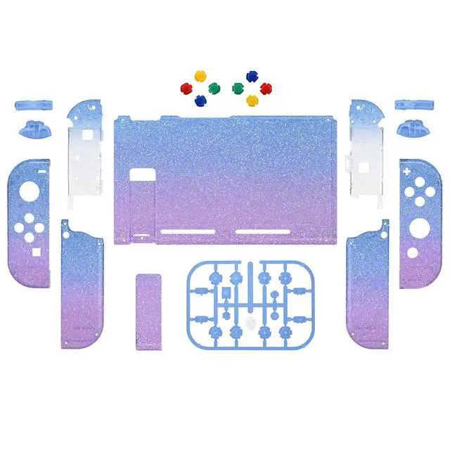 Alt view image 2 of 7 - DIY Replacement Shell Buttons for Nintendo Switch, Custom Back Plate for Switch Console, Housing with Colorful Buttons for Joycon Handheld - Glitter Gradient Translucent Bluebell @