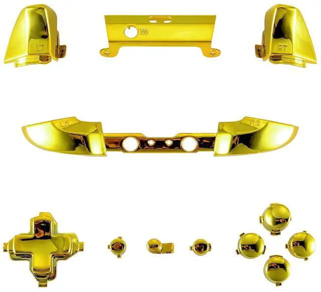 Alt view image 3 of 7 - Chrome Gold ThumbsGear Interchangeable Ergonomic Thumbstick + Replacement Buttons for Xbox One S, Xbox One X Controller @
