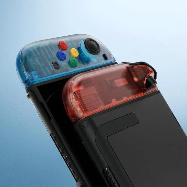 Alt view image 4 of 7 - Replacement Shell Buttons for Joycon 2, Clear Blue & Orange Custom Housing Faceplate Case + Decorative Strips + ABXY Direction Keys Tools for Nintendo Switch 2 Controller - Essence Version @
