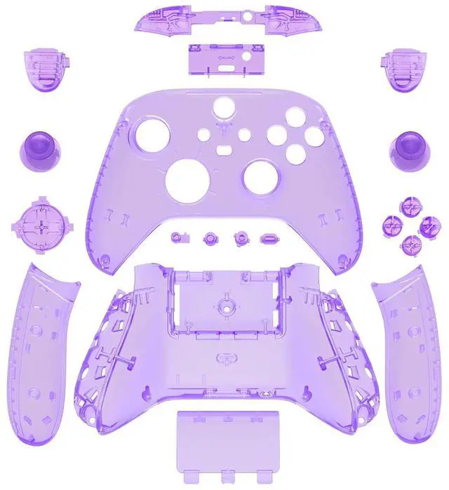 Alt view image 3 of 7 - Full Set Shell Buttons for Xbox Series X & S Controller, Clear Atomic Purple Replacement Side Rails Grips Front Back Plate Cover for Xbox Core Wireless Controller @