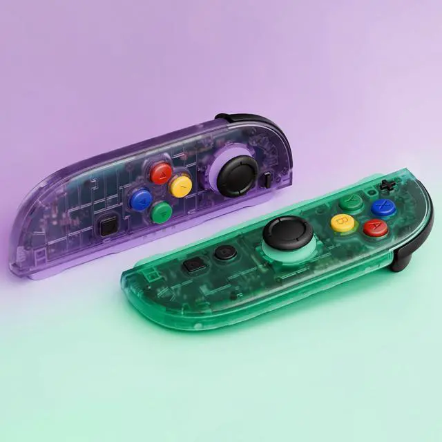 Alt view image 5 of 7 - Replacement Shell Buttons for Joycon 2, Clear Purple & Green Custom Housing Faceplate Case + Decorative Strips + ABXY Direction Key Tools for Nintendo Switch 2 Controller - Essence Version @